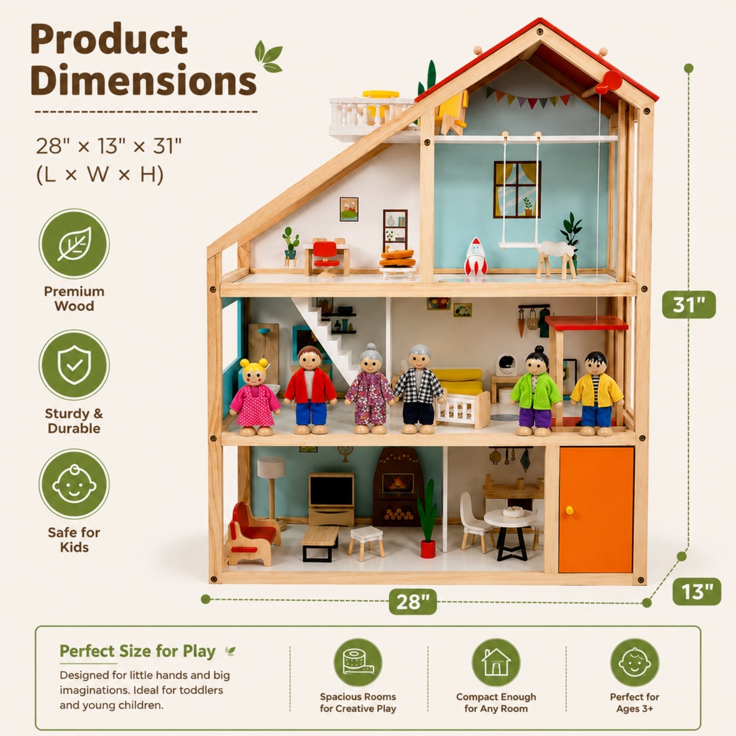 Little Teekies Wooden Dollhouse Playset with Dolls & Furniture