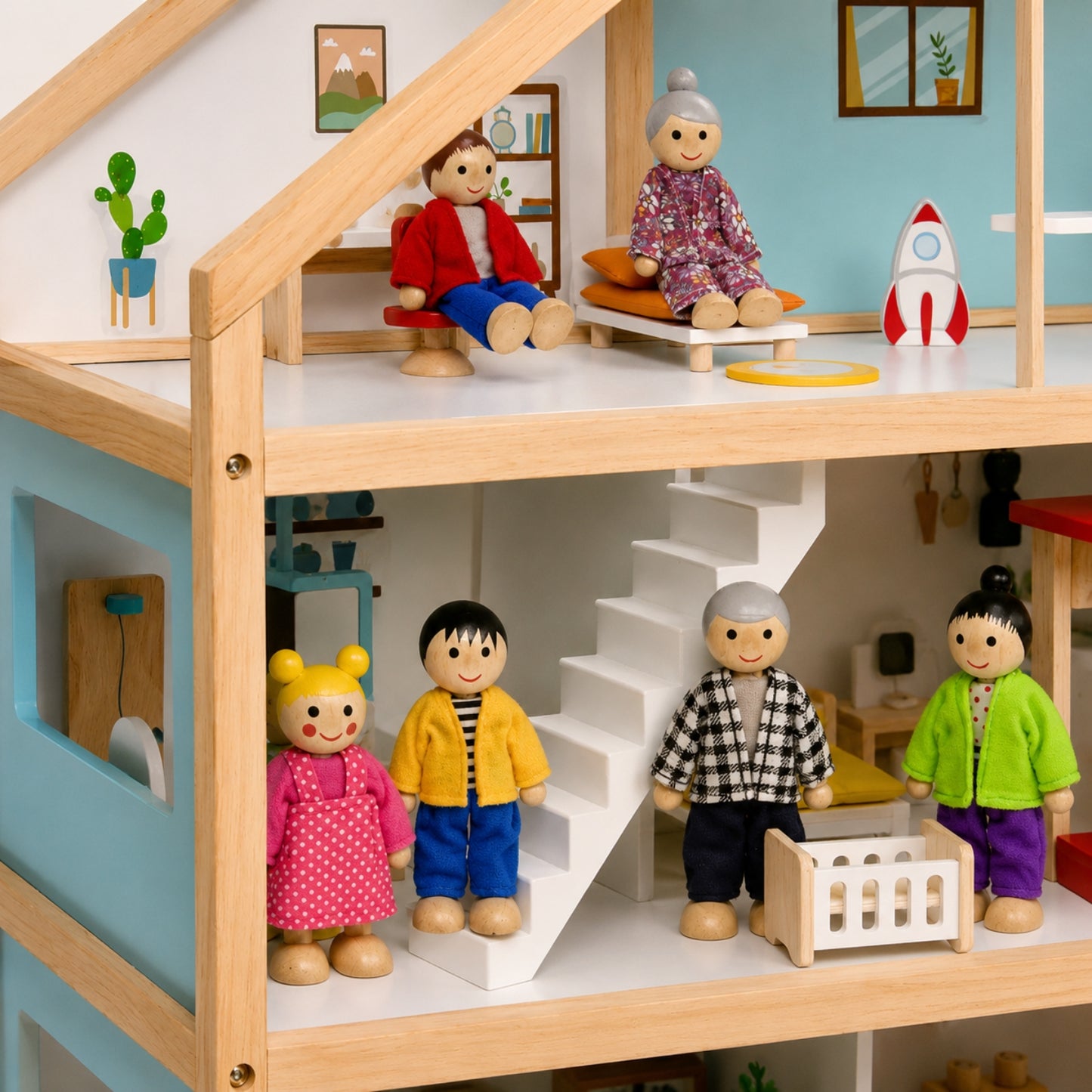Little Teekies Wooden Dollhouse Playset with Dolls & Furniture