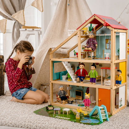 Little Teekies Wooden Dollhouse Playset with Dolls & Furniture