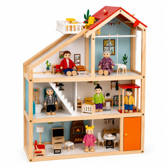 Little Teekies Wooden Dollhouse Playset with Dolls & Furniture