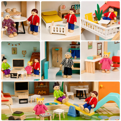 Little Teekies Wooden Dollhouse Playset with Dolls & Furniture
