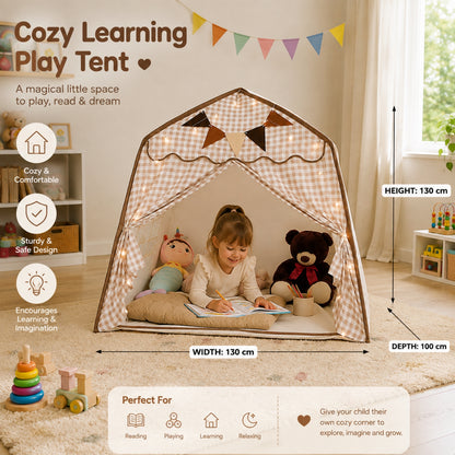 Little Teekie Kids Bed Canopy Play Tent Beige Gingham