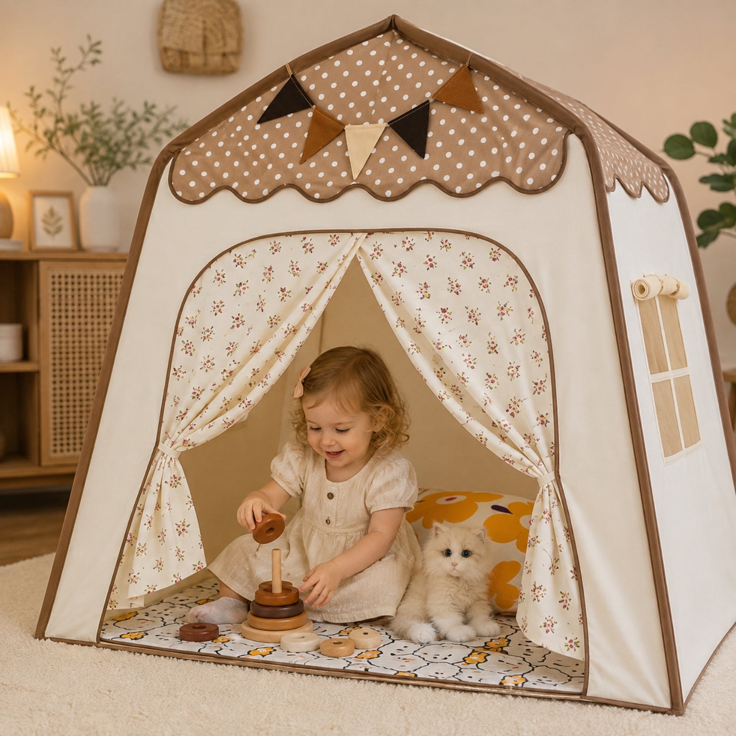 Little Teekie Kids Bed Canopy Play Tent Brown Polka Dot