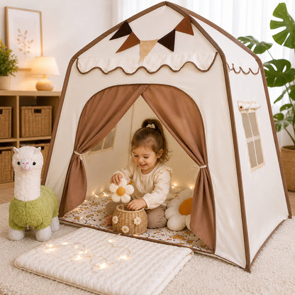 Little Teekie Kids Bed Canopy Play Tent Beige & Brown
