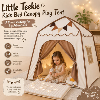Little Teekie Kids Bed Canopy Play Tent Beige & Brown