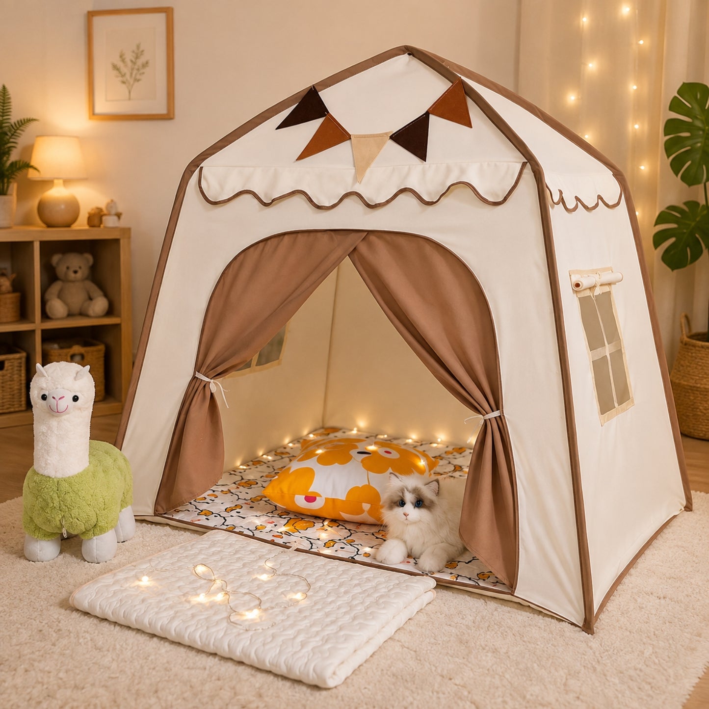 Little Teekie Kids Bed Canopy Play Tent Beige & Brown