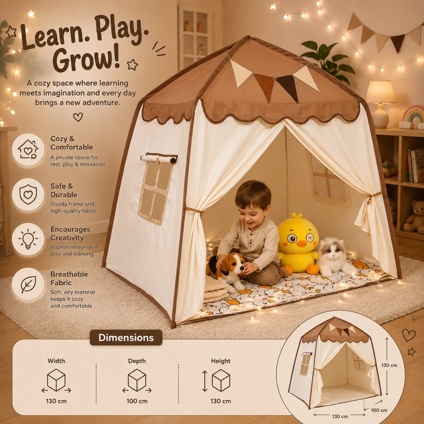Little Teekie Kids Bed Canopy Play Tent Brown Canopy
