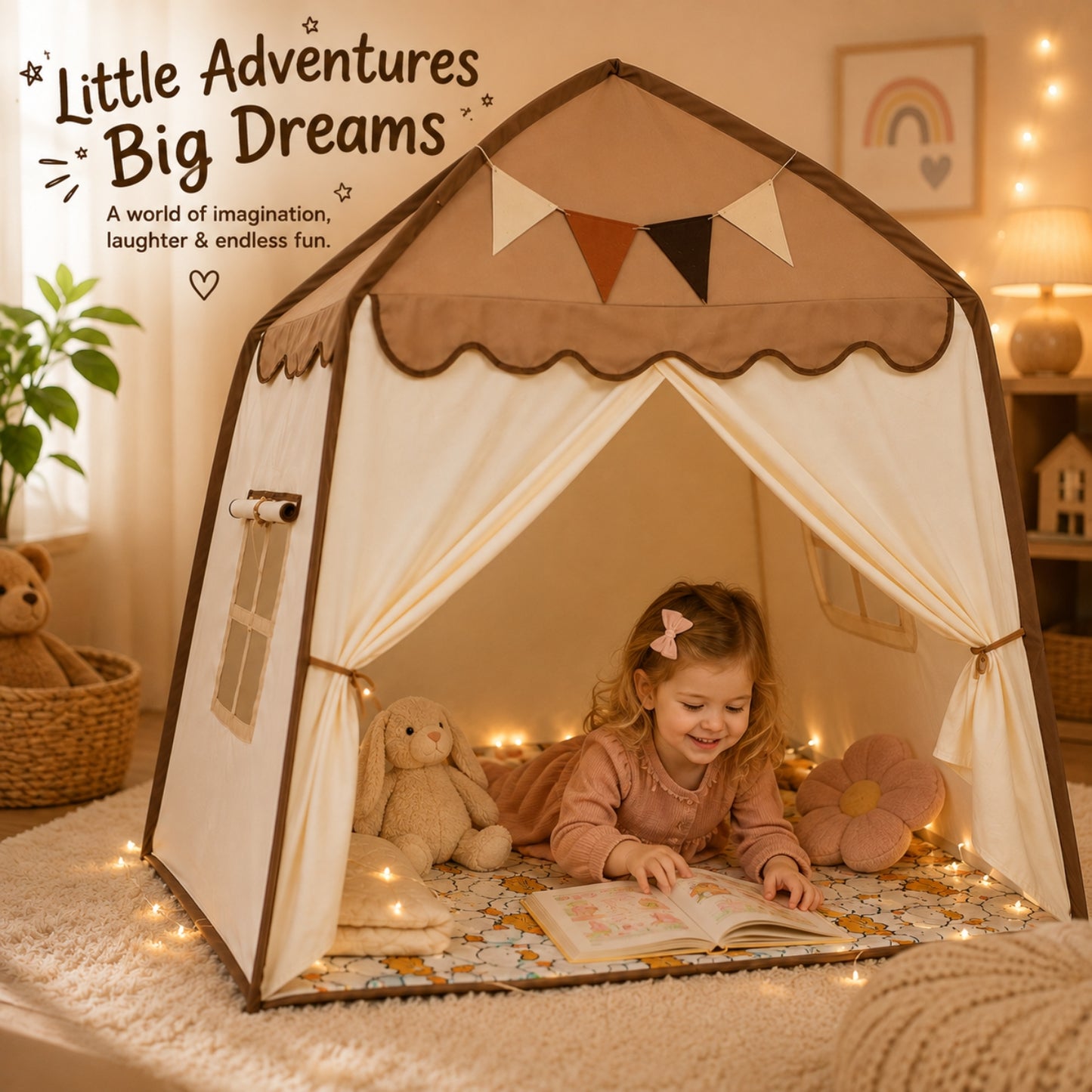 Little Teekie Kids Bed Canopy Play Tent Brown Canopy
