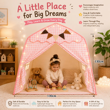 Little Teekie Kids Bed Canopy Play Tent Pink Gingham
