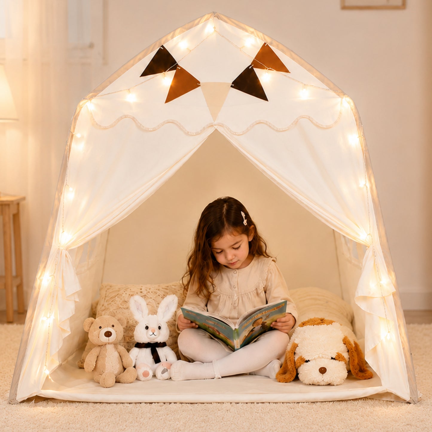 Little Teekie Kids Bed Canopy Play Tent Beige
