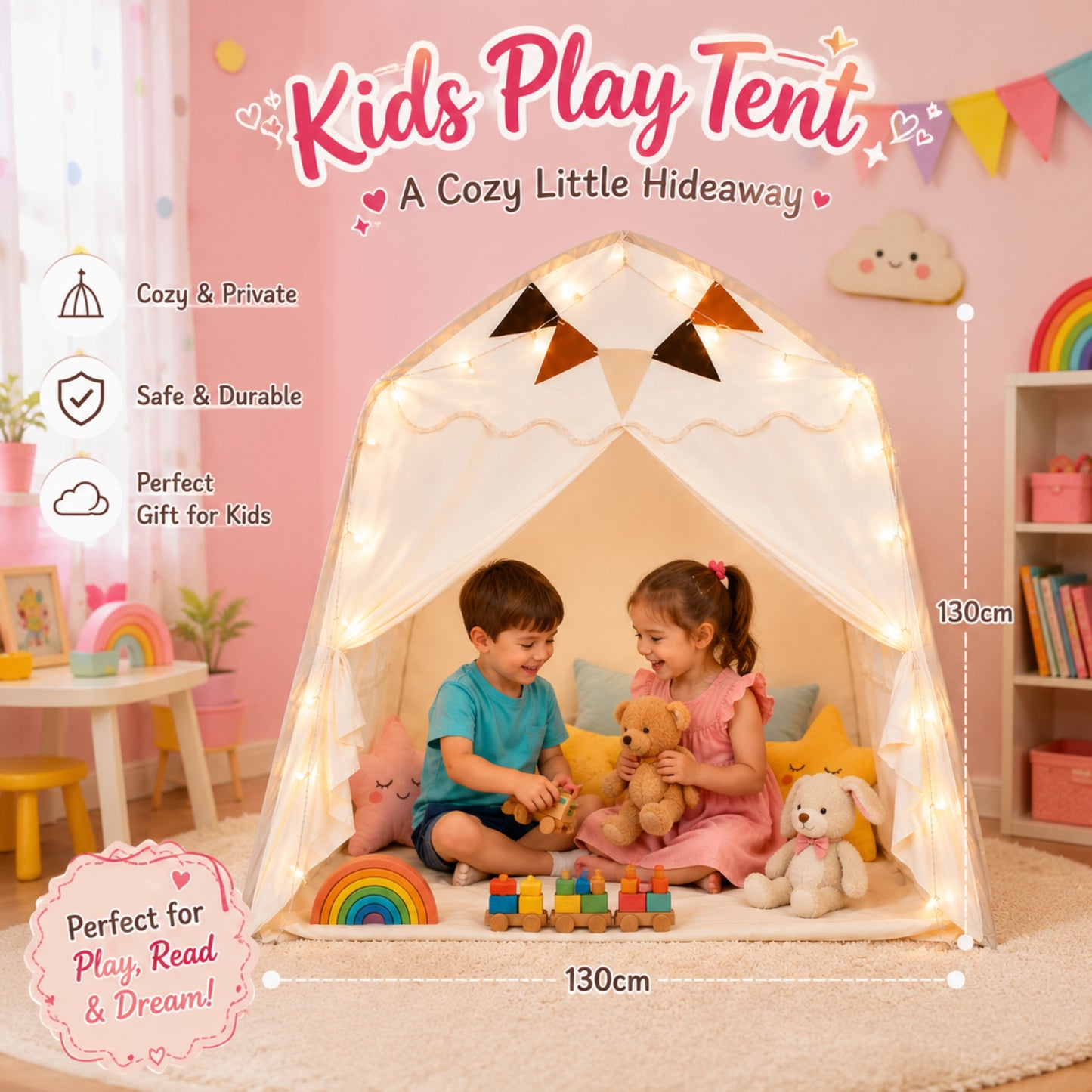 Little Teekie Kids Bed Canopy Play Tent Beige