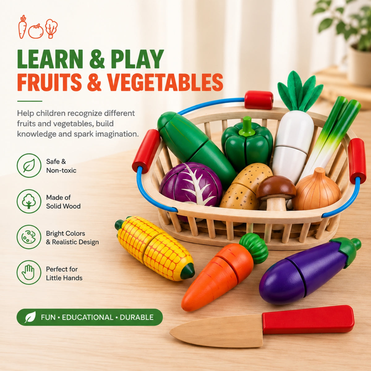 Little Teekie Wooden Fruit & Veggie Play Food Set