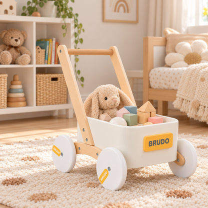 Little Teekie Montessori Wooden Baby Walker | Push Walker and Toy Wagon – Snow White