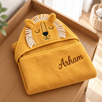 Little Teekie Personalised Hooded Baby Towel | 100% Organic Cotton with Embroidered Name – Mustard Yellow