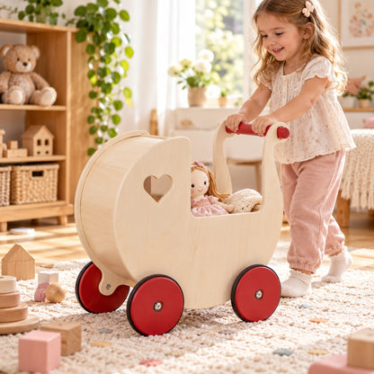 Little Teekie Wooden Doll Pram Walker | 2-in-1 Birch Push Walker and Dolls Pram – Wood