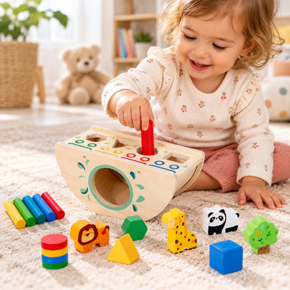 Little Teekie Personalised Safari Shape Sorter | Wooden Animal Sorting Toy with Name