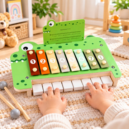 Little Teekie Personalised Crocodile Xylophone | Wooden Musical Toy with Engraved Name – Green