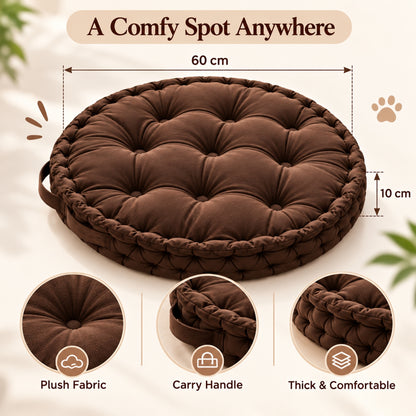 Little Teekie Kids Floor Cushion 60cm | Plush Fabric Reading Nook Cushion – Brown