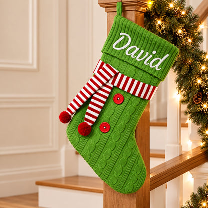 Little Teekie Personalised Knit Christmas Stocking | Embroidered Name – Green