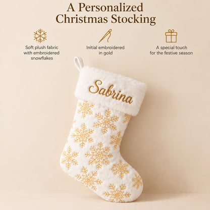 Little Teekie Personalised Christmas Stocking | Snowflake Embroidery with Faux Fur Cuff - Gold