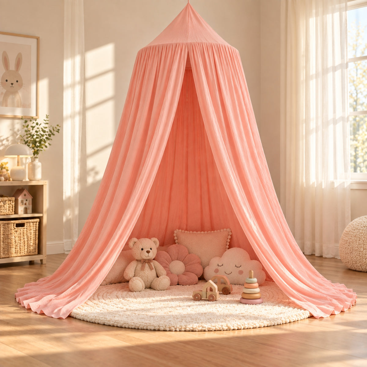 Little Teekie Kids Bed Canopy | Hanging Cot and Bed Canopy or Reading Den, 270 cm – Peach