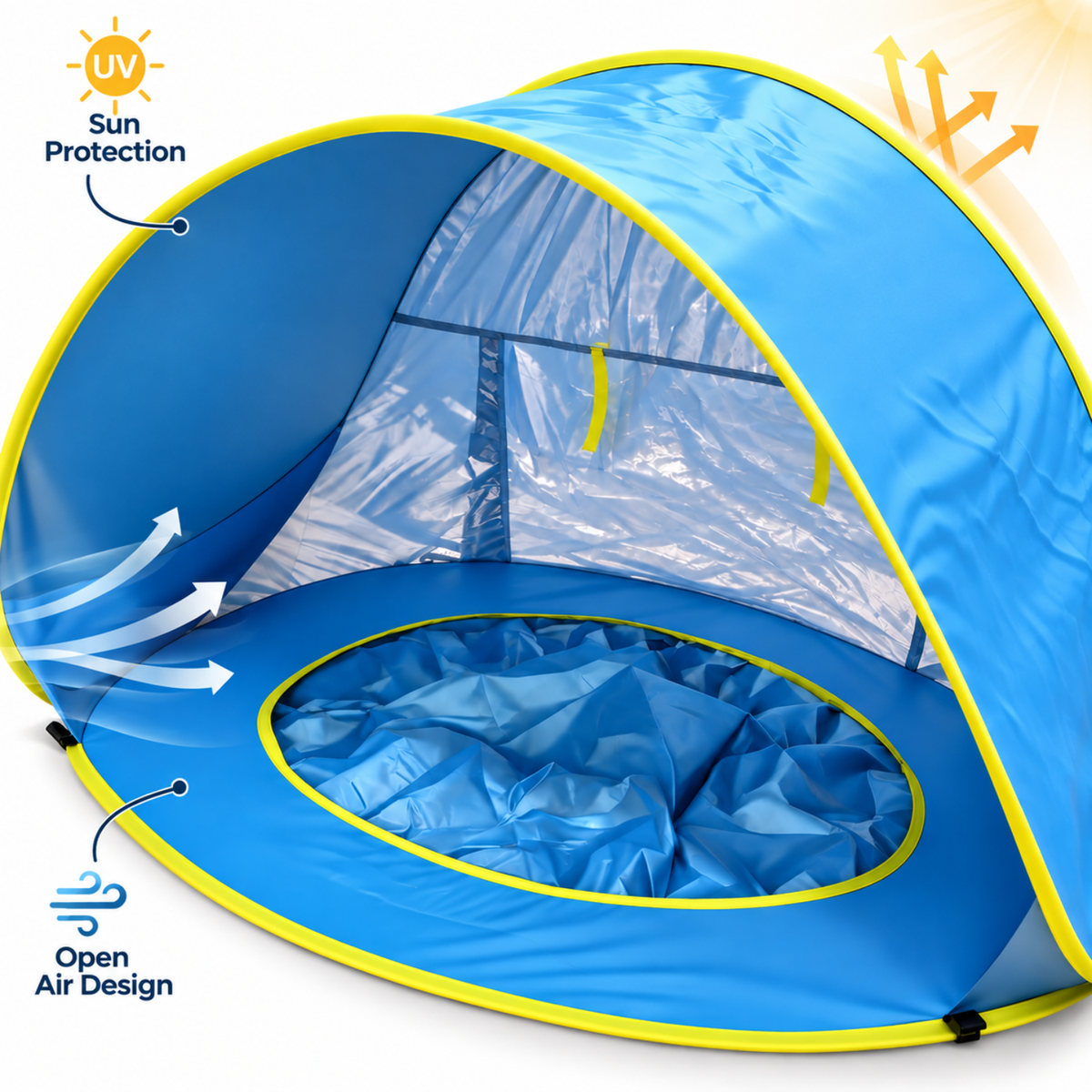 Little Teekie 3-in-1 Baby Beach Tent with Splash Pool | UPF 50+ Pop-Up Sun Shade - Blue