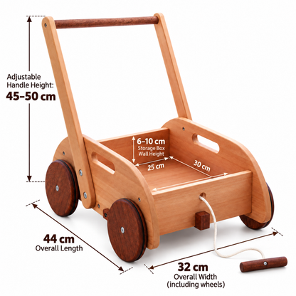 Little Teekie Wooden Baby Walker | Anti-Tip Push Walker for First Steps – Solid Wood