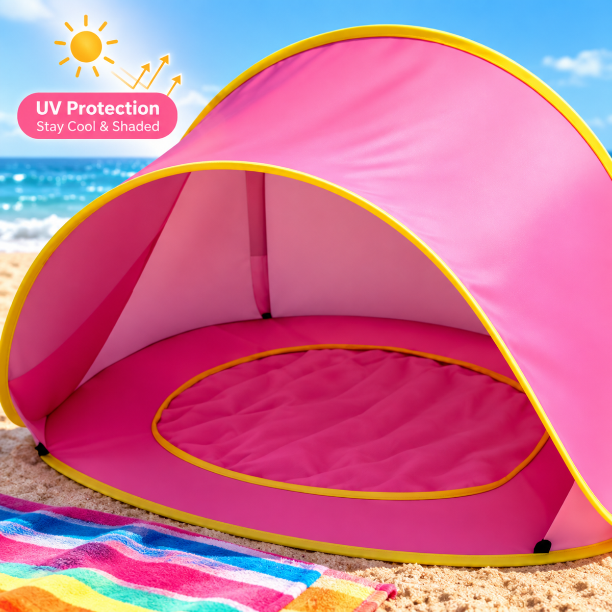 Little Teekie 3-in-1 Baby Beach Tent with Splash Pool | UPF 50+ Pop-Up Sun Shade - Pink