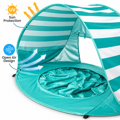Little Teekie 3-in-1 Baby Beach Tent with Splash Pool | UPF 50+ Pop-Up Sun Shade - Aqua