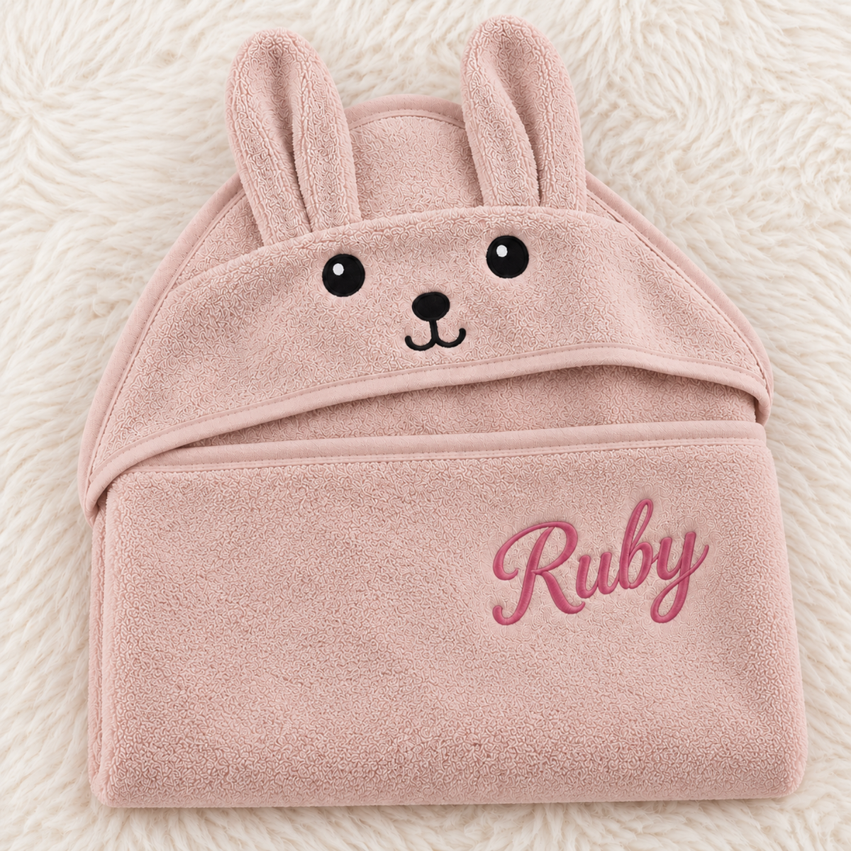 Little Teekie Personalised Hooded Baby Towel | 100% Organic Cotton with Embroidered Name – Dusky Pink