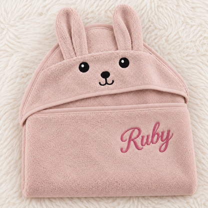 Little Teekie Personalised Hooded Baby Towel | 100% Organic Cotton with Embroidered Name – Dusky Pink