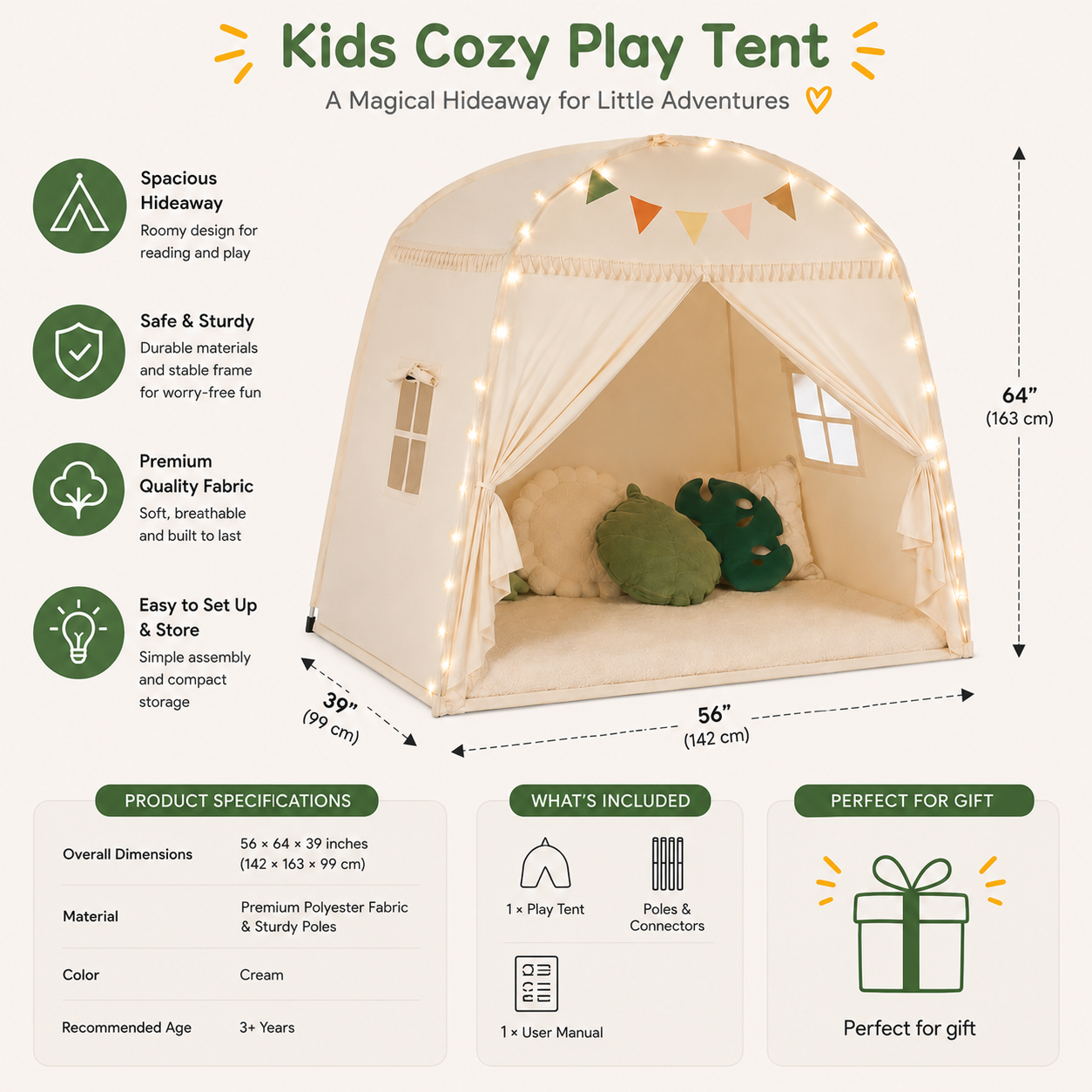 Little Teekie Teepee Tent for Kids with Star Lights and Flags