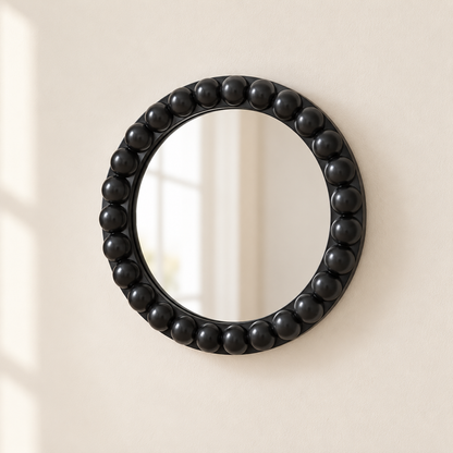 Little Teekie Round Bobbin Mirror | Decorative Kids Room and Nursery Wall Mirror – Black