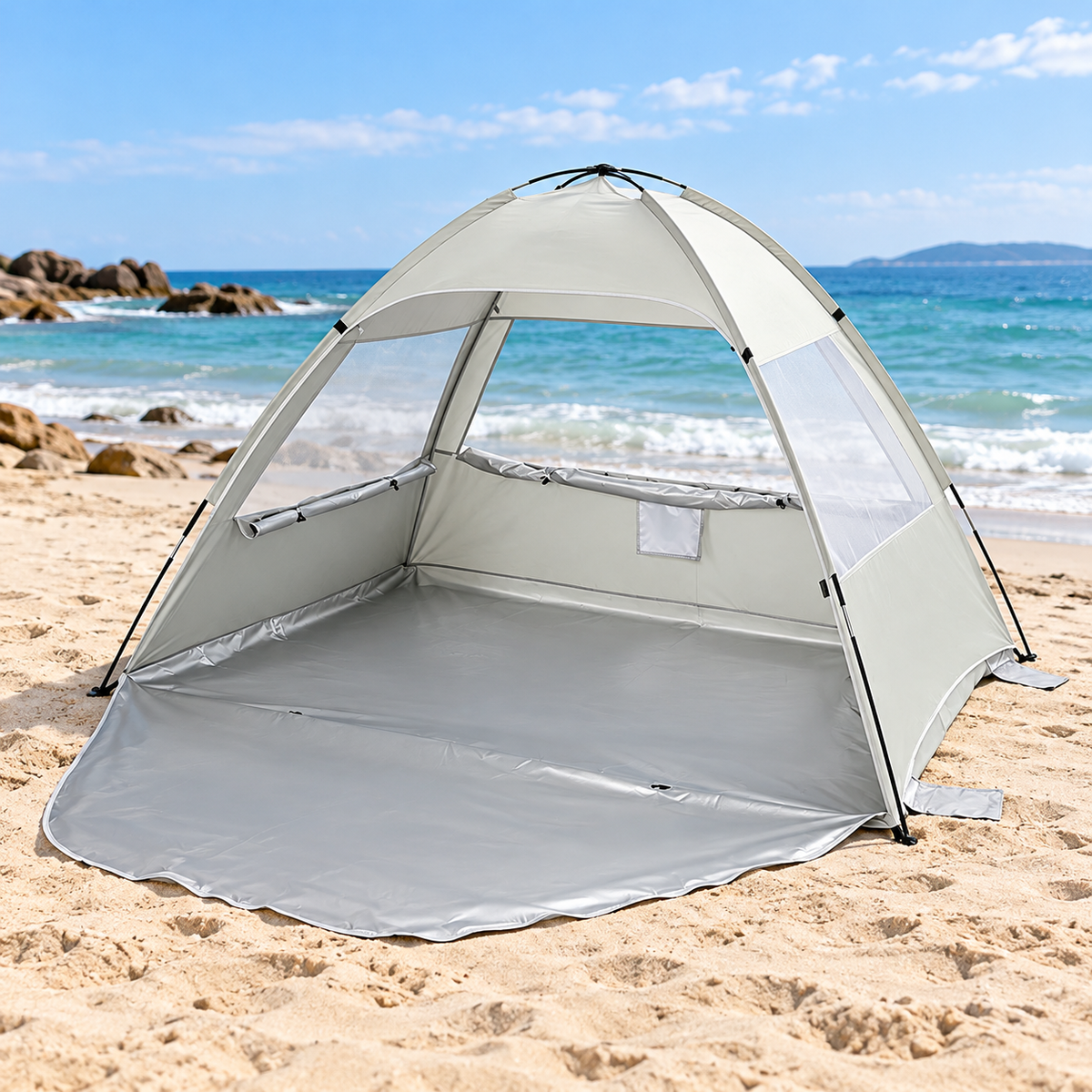 Little Teekie Pop-Up Baby Beach Tent | UPF 50+ with Mesh Sides & Sand Pockets – Beige