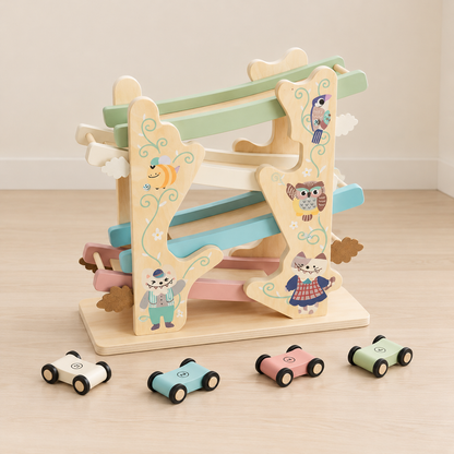 Little Teekie Personalised Wooden Car Race Track Toy | Name Detail for Kids  – Pastel