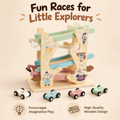Little Teekie Personalised Wooden Car Race Track Toy | Name Detail for Kids  – Pastel