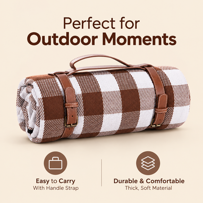 Little Teekie Waterproof Picnic Rug | Roll-Up 2x2m with Carry Strap – Brown Check