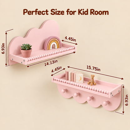 Little Teekie Wooden Wall Shelf | Kids Nursery Display Shelf 2 in 1 Set – Pink