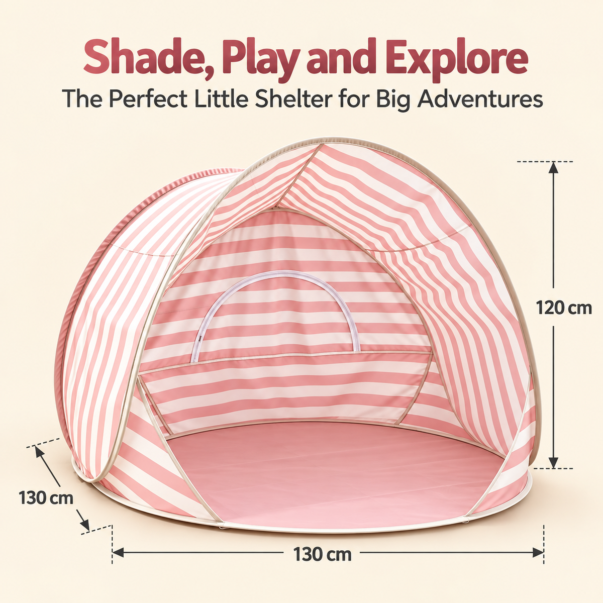 Little Teekie Kids Pop-Up Beach Tent & Sand Toy Set | UV-Protective Shade – Pink Stripe
