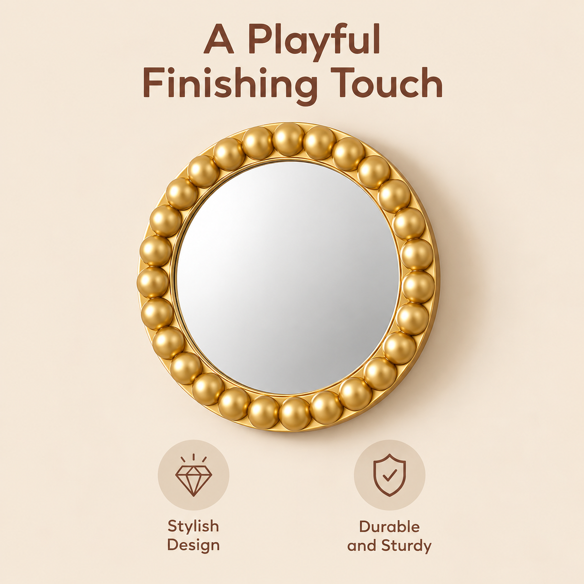 Little Teekie Round Bobbin Mirror | Decorative Kids Room and Nursery Wall Mirror – Gold