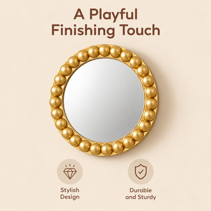 Little Teekie Round Bobbin Mirror | Decorative Kids Room and Nursery Wall Mirror – Gold