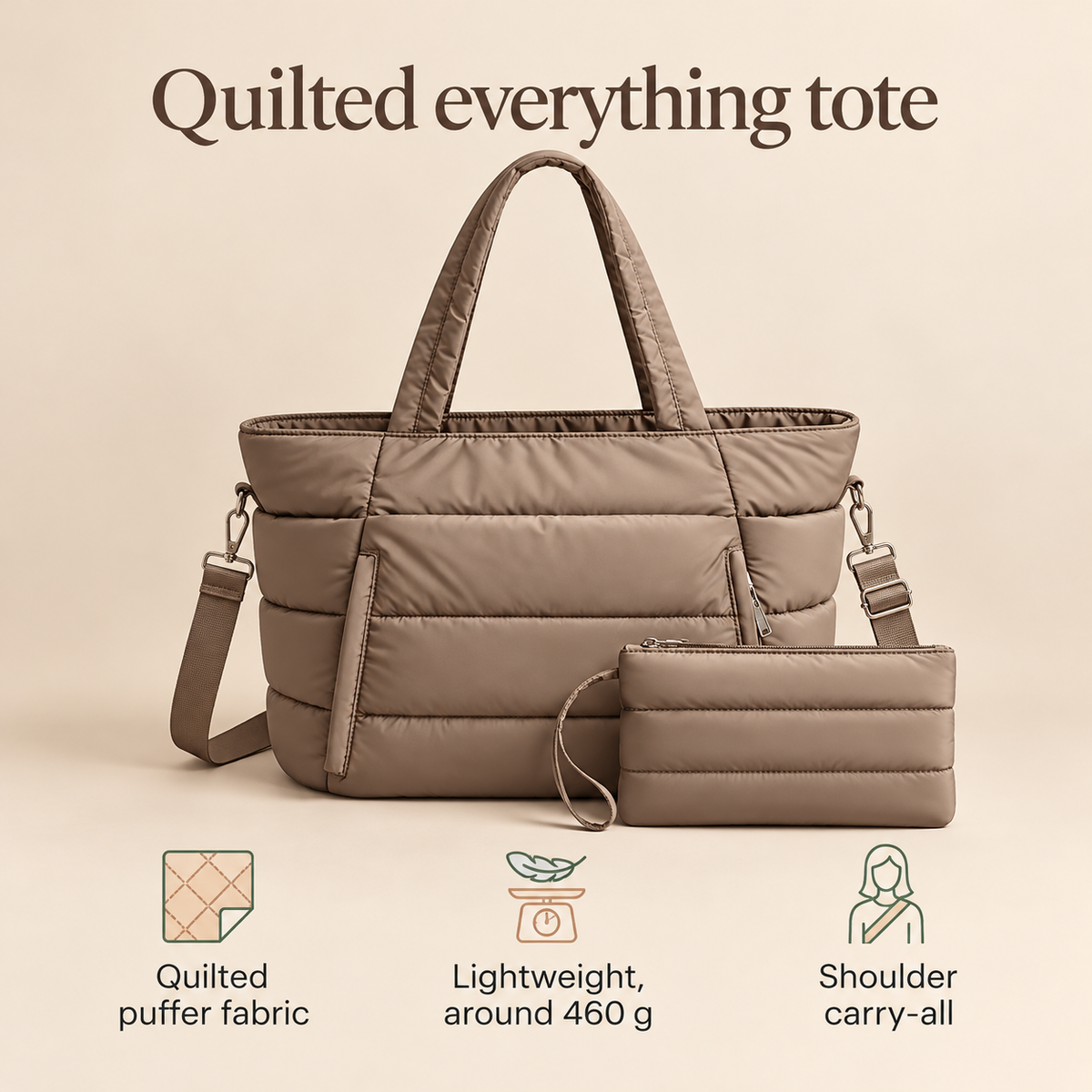 Little Teekie Quilted Nappy Tote | Puffer Cotton, Lightweight Baby Bag – Brown
