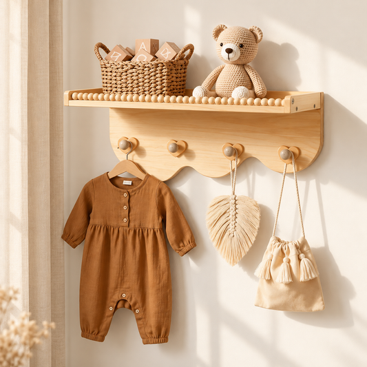Little Teekie Wooden Wall Shelf | Kids Nursery Display Shelf 2 in 1 Set – Wood
