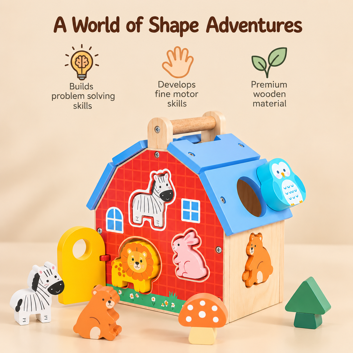 Little Teekie Personalised Farmhouse Shape Sorter | Wooden Farm Animal Sorting Toy with Name
