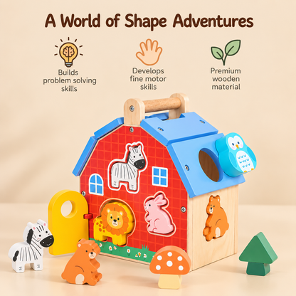 Little Teekie Personalised Farmhouse Shape Sorter | Wooden Farm Animal Sorting Toy with Name