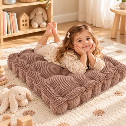 Little Teekie Corduroy Tufted Floor Cushion | Kids Floor Pillow 60cm, Filled – Brown