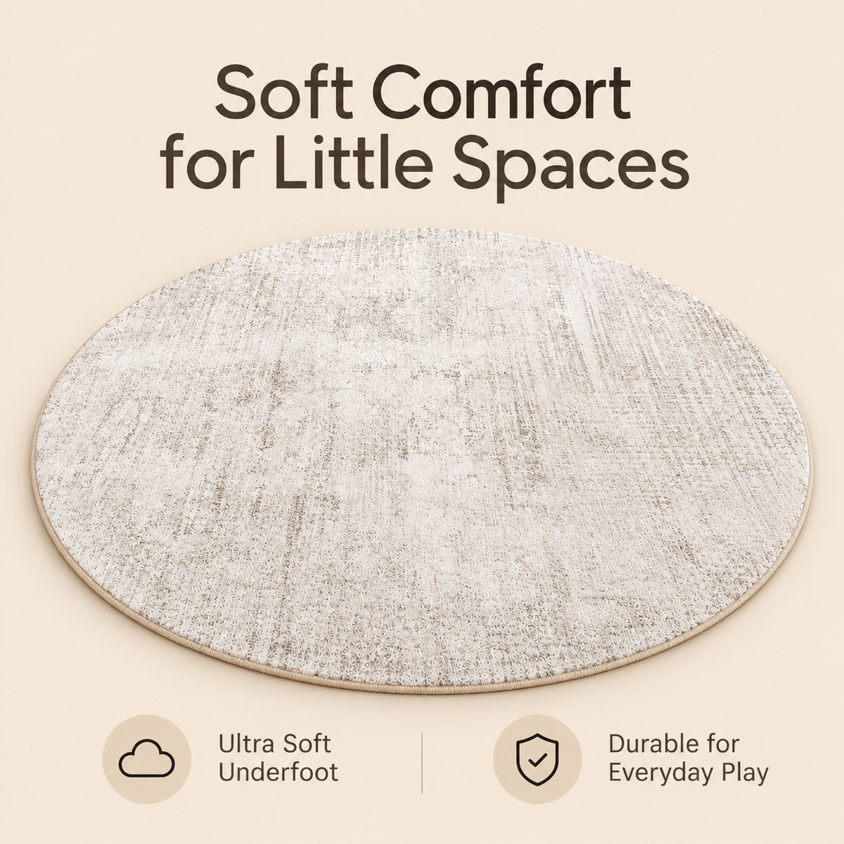 Little Teekie Round Cashmere Textured Rug | Cozy Kids Rug – Ivory Cream