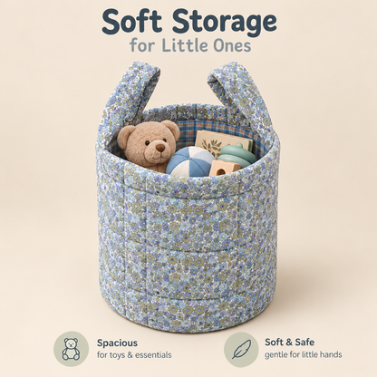 Little Teekie Large Storage Basket | Fairy Floral Nursery Toy Basket – Dusty Blue Floral