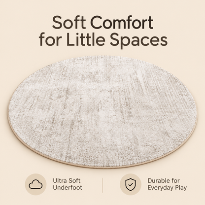 Little Teekie Round Fluffy Cashmere Textured Rug | Kids Rug – Ivory Cream