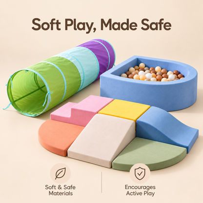 Little Teekie Play Tunnel, Climbing Blocks & Ball Pit Bundle | OEKO-TEX Cotton Tunnel & Soft Foam Ball Pit – Multicolor